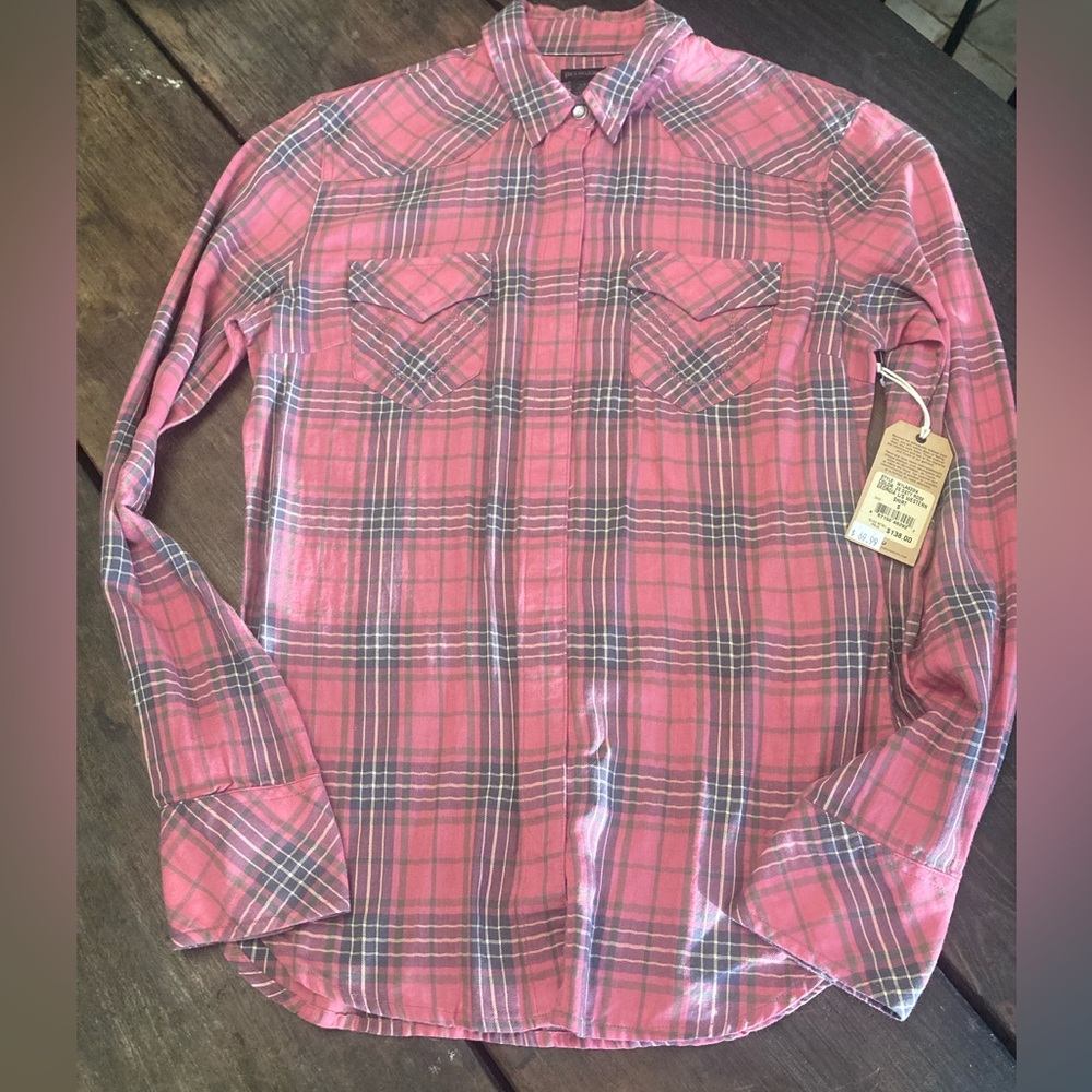 NWT Plaid Western Pearl Snap True Religion Top